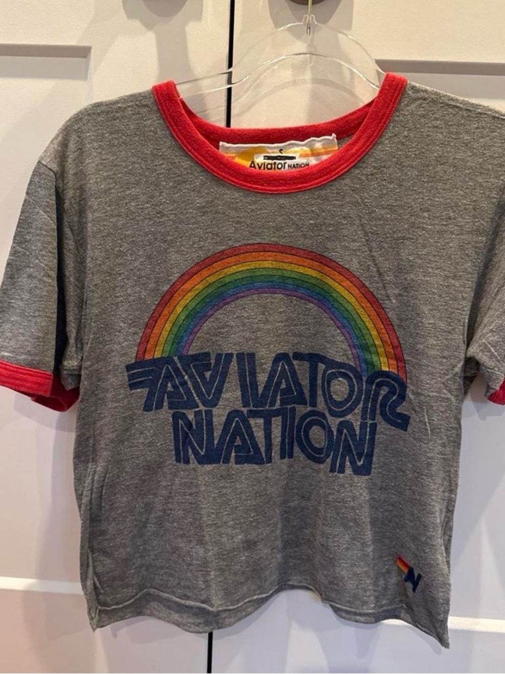 Aviator Nation Cropped Rainbow Tee size small NWOT
